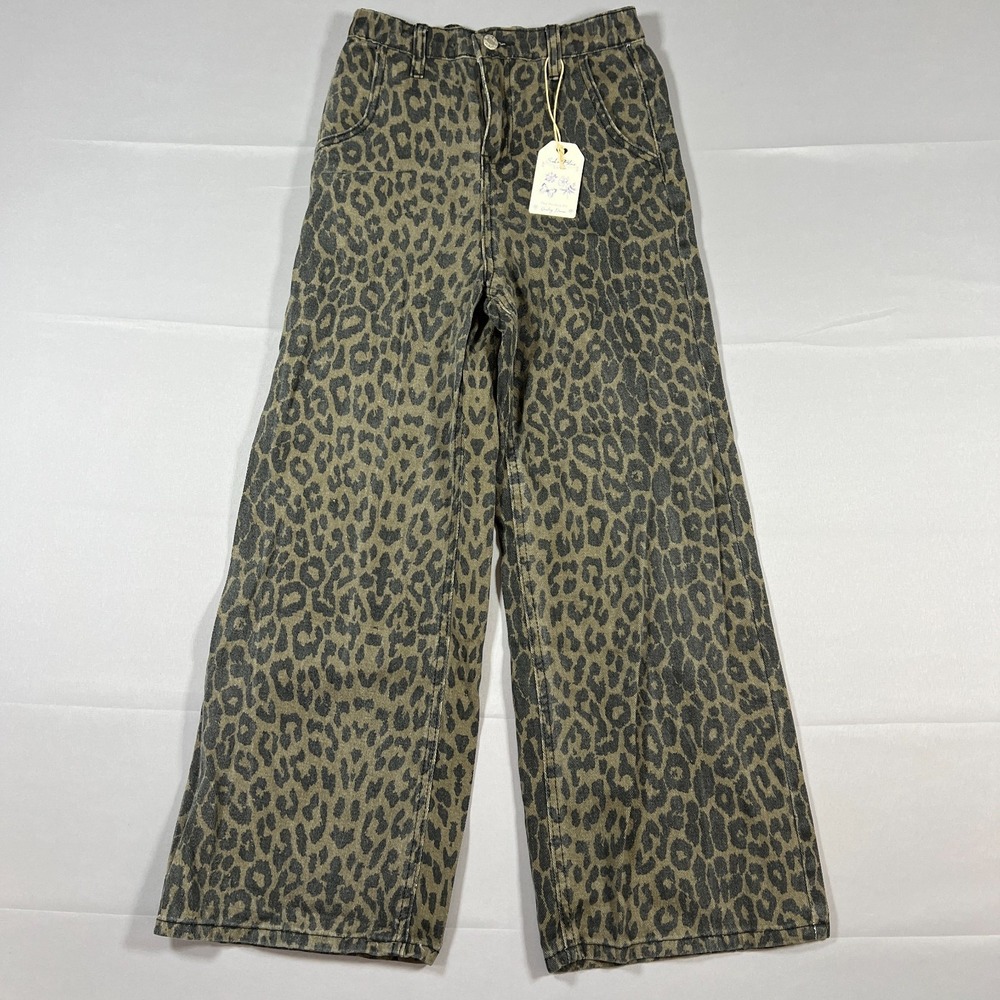 Soho Blue Denim Wide Leg Jeans Girl 16 Multicolor Cotton Leopard Print High Rise